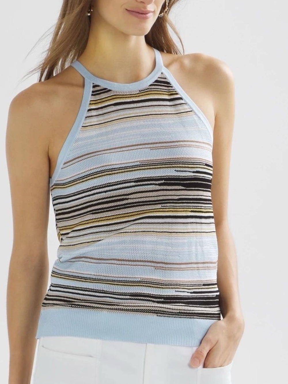 White House Black Market Light Blue Multicolor Striped Halter Tank